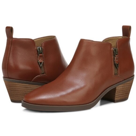 💕VIONIC💕 Cecily Ankle Boot Waterproof Leather Cognac Booties 9 New Without Box - Picture 4 of 16